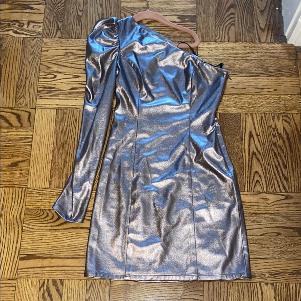 silver one shoulder dress